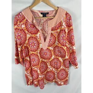 St Tropez West Woman Linen Blend Patterned Blouse Size 1X